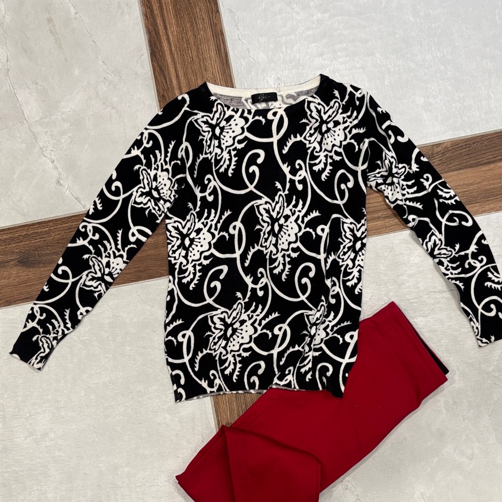 Black and White Floral Sweater